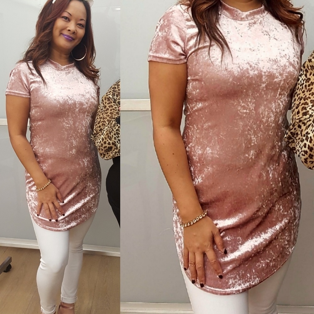 Pink Crushed Velour Tunic top or dress